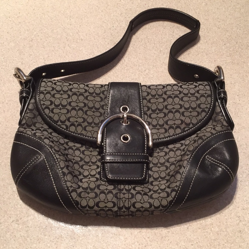 Authentic COACH black leather jacquard bag